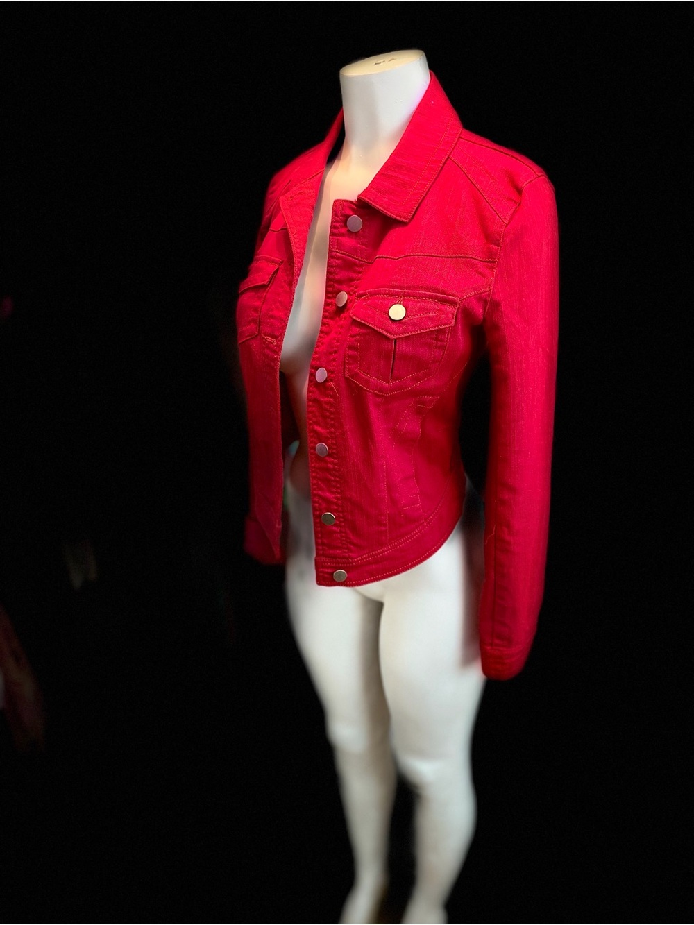 Trina Turk Bright Red Denim Jacket - Button-Front Jean Jacket